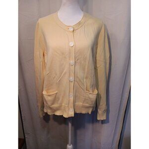 J Jill Cardigan Sweater Womens Size L Yellow Button Up Scoop‎ Neck Knit Pockets